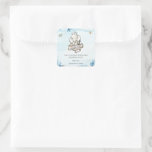 かわいい象航海のの赤ちゃんシャワーありがとう スクエアシール (バッグ)
