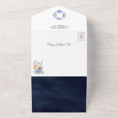 かわいい象航海の船海軍ブルーベビーシャワー オールインワン招待状 (外側)