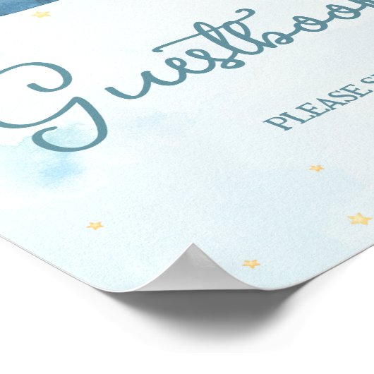 かわいい象飛行機アドベンチャーブルーゲストブックサイン ポスター (角)