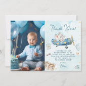 かわいい象飛行機アドベンチャー誕生日写真 サンキューカード (正面)