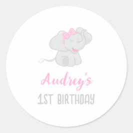 かわいい象1歳の誕生日 ラウンドシール