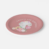 かわいい象4th誕生日パーティーガールダスティピンク ペーパープレート (アングル)