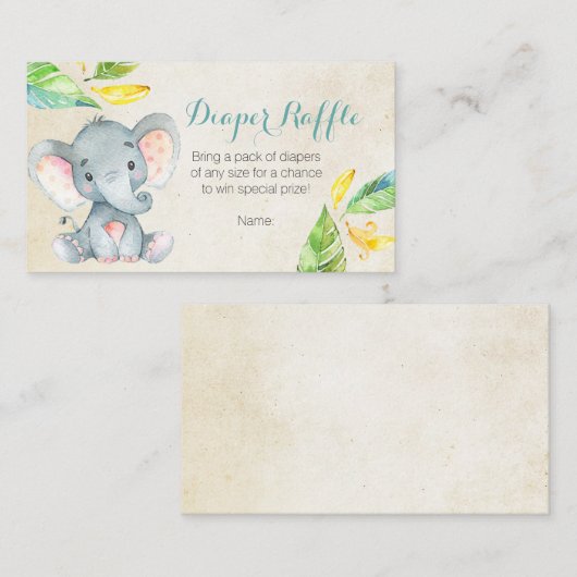 かわいい象 – おむつラッフルカード エンクロージャーカード (正面/裏面)