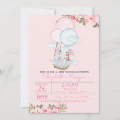 かわいい象、エアバルーンフローラ赤ちゃんシャワー 招待状 (正面)