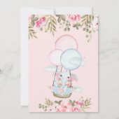 かわいい象、エアバルーンフローラ赤ちゃんシャワー 招待状 (裏面)