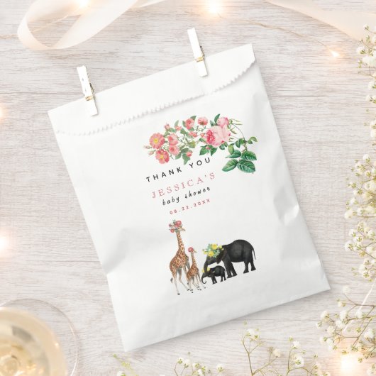 かわいい象&キリンフローラ赤ちゃんシャワーガール フェイバーバッグ (クリップ留めされた状態)