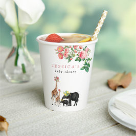 かわいい象&キリンフローラ赤ちゃんシャワーガール 紙コップ