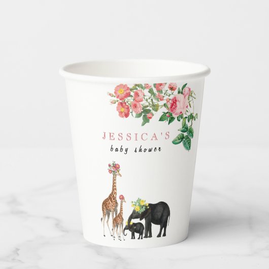 かわいい象&キリンフローラ赤ちゃんシャワーガール 紙コップ (裏面)