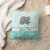 かわいい象; ティール(緑がかった色) クッション (ブランケット)