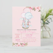 かわいい象,バルーン フラワー ベビーシャワー 招待状 (スタンド正面)