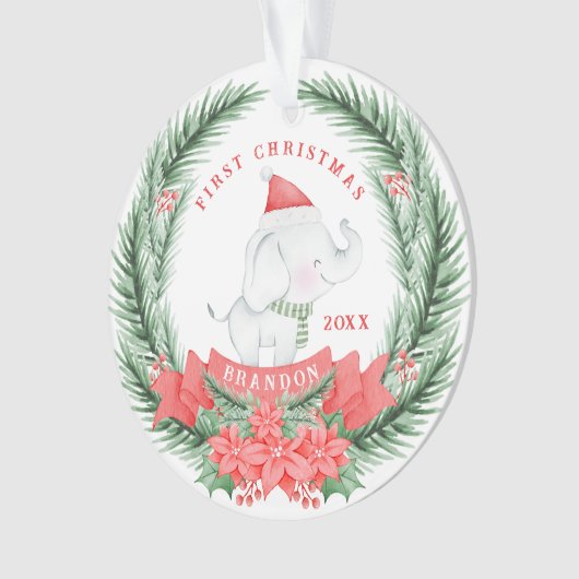 かわいい象 |パーソナライズされた初めてのクリスマス オーナメント (正面)