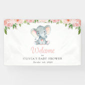 かわいい象、ピンクの花、赤ちゃんシャワーへようこそ 横断幕 (横)
