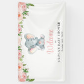 かわいい象、ピンクの花、赤ちゃんシャワーへようこそ 横断幕 (縦)