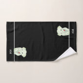 かわいい象&モノグラムonブラック バスタオルセット (ハンドタオル)