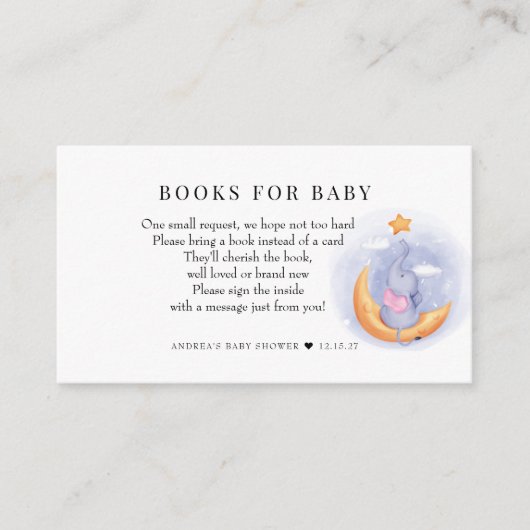 かわいい象 |動物の赤ちゃんシャワー |ブックリクエスト エンクロージャーカード (正面)
