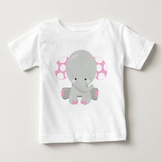 かわいい象、小さな象 – ピンク灰色 ベビーTシャツ (正面)