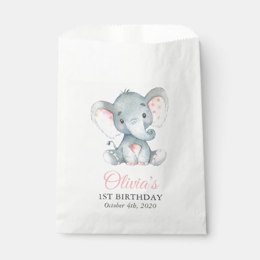 かわいい象、小さな象、最初の誕生日 フェイバーバッグ (正面)