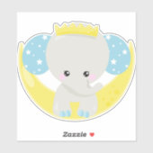 かわいい象、月に象、王冠、星 シール (シート)