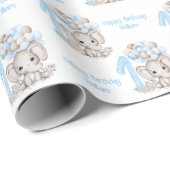 かわいい象 |男の子の青(1歳パーソナライズされた) ラッピングペーパー (ロールコーナー)