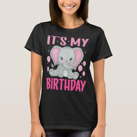 かわいい象 私の誕生日 Tシャツ (正面)