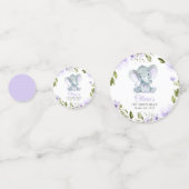 かわいい象、紫色の花、最初の誕生日 コンフェッティ (裏面)