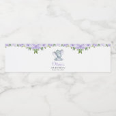 かわいい象、紫色の花、最初の誕生日 ペットボトルラベル (シングルラベル)