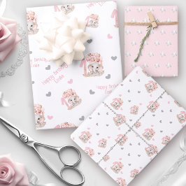 かわいい象 |誕生日ガールパーソナライズされた ラッピングペーパーシート