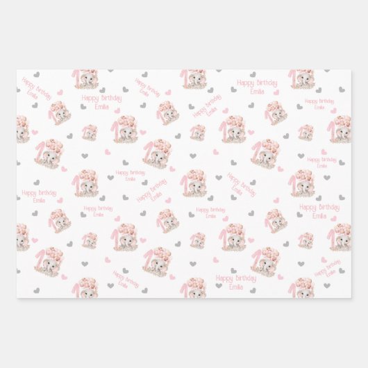 かわいい象 |誕生日ガールパーソナライズされた ラッピングペーパーシート (正面)