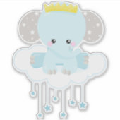 かわいい象、雲の上の象、王冠、星 シール (正面)
