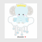 かわいい象、雲の上の象、王冠、星 シール (シート)