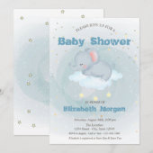かわいい象、雲、星のベビーシャワー招待状 招待状 (正面/裏面)