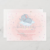 かわいい象、雲、星の赤ちゃんシャワー エンクロージャーカード (正面/裏面)