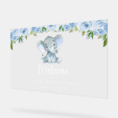 かわいい象、青い花、赤ちゃんシャワーへようこそ アクリルサイン (傾斜)