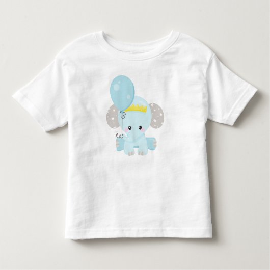 かわいい象、風船のついた象、王冠、星 トドラーTシャツ (正面)