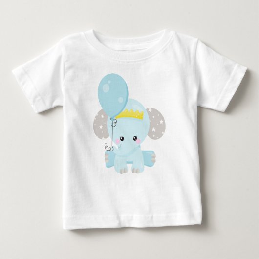 かわいい象、風船のついた象、王冠、星 ベビーTシャツ (正面)