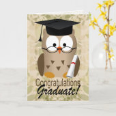 かわいい賢いフクロウが卒業 カード (黄色い花)