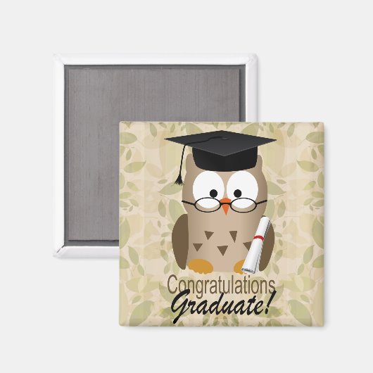 かわいい賢いフクロウ卒業生 マグネット (正面/裏面)