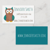 かわいい賢い茶色の青い漫画フクロウの鳥の動物 名刺 (正面/裏面)