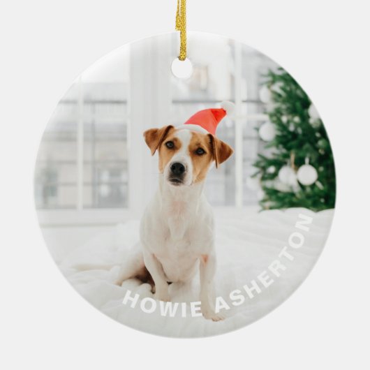 かわいい赤いおもしろいクリスマスペットの写真の素敵なリスト セラミックオーナメント (裏面)
