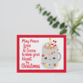 かわいい赤いかわいいホットココアクリスマス漫画 ポストカード (スタンド正面)