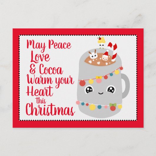 かわいい赤いかわいいホットココアクリスマス漫画 ポストカード (正面)