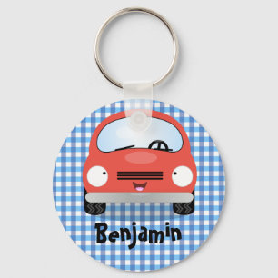 かわいい赤いかわいい車の漫画イラストレーション キーホルダー