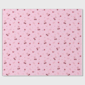 かわいい赤いさくらんぼのハートがピンクで弓 ラッピングペーパー (フラット)