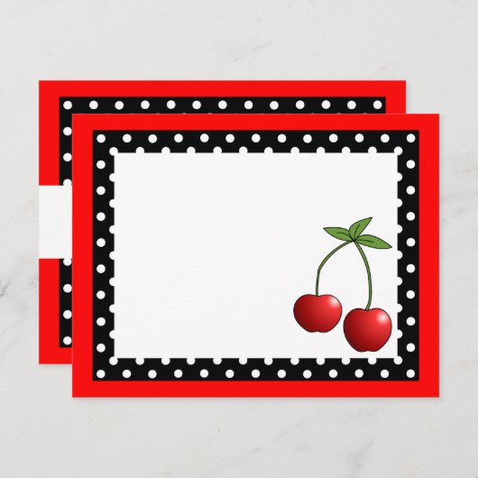 かわいい赤いさくらんぼフラットありがとうノート 招待状 (正面/裏面)