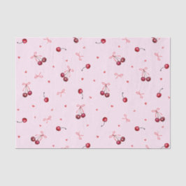 かわいい赤いさくらんぼ ハートの弓がピンクの背景 薄葉紙
