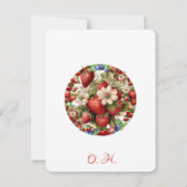 かわいい赤いちごブルーベリー甘いスクリプモダント ノートカード (裏面)