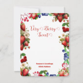 かわいい赤いちごブルーベリー甘いスクリプモダント ノートカード (正面)