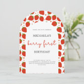 かわいい赤いちごベリーファースト誕生日 招待状 (スタンド正面)