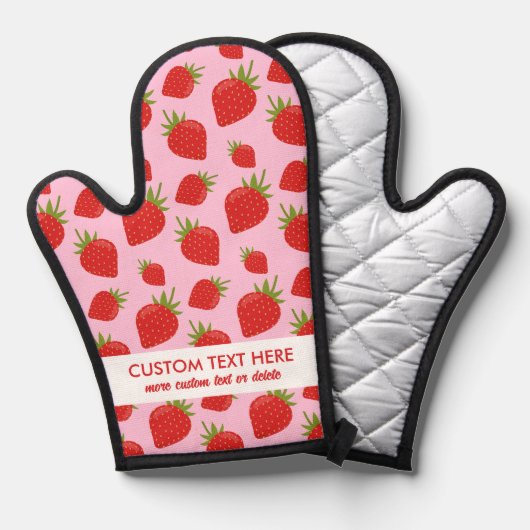 かわいい赤いちご柄の追加カスタム文字 鍋つかみ (正面/裏面)