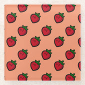 かわいい赤いちご柄ビーガン ガラスコースター (正面)